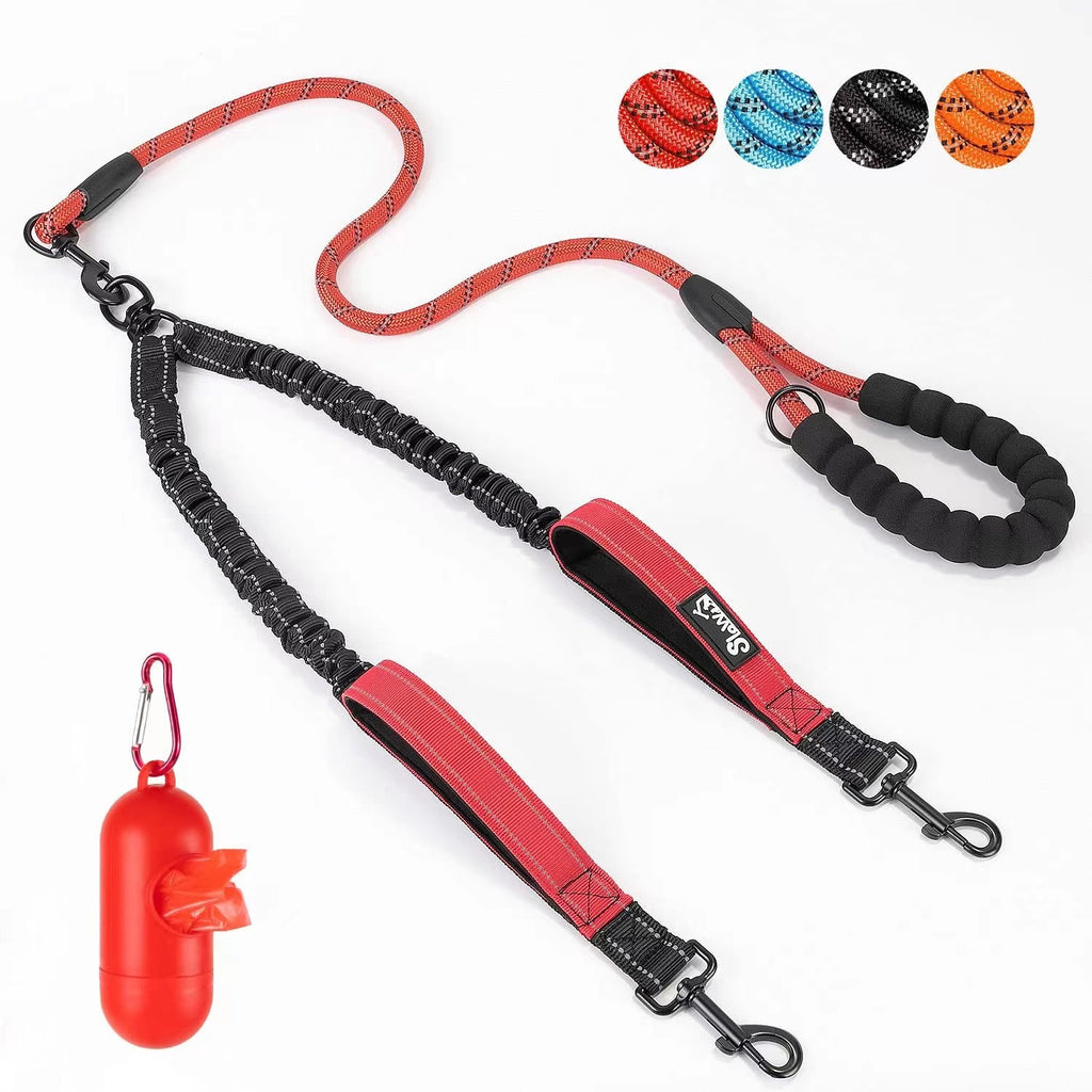 Double Dog Leash with Reflective Anti-Tangle Strap