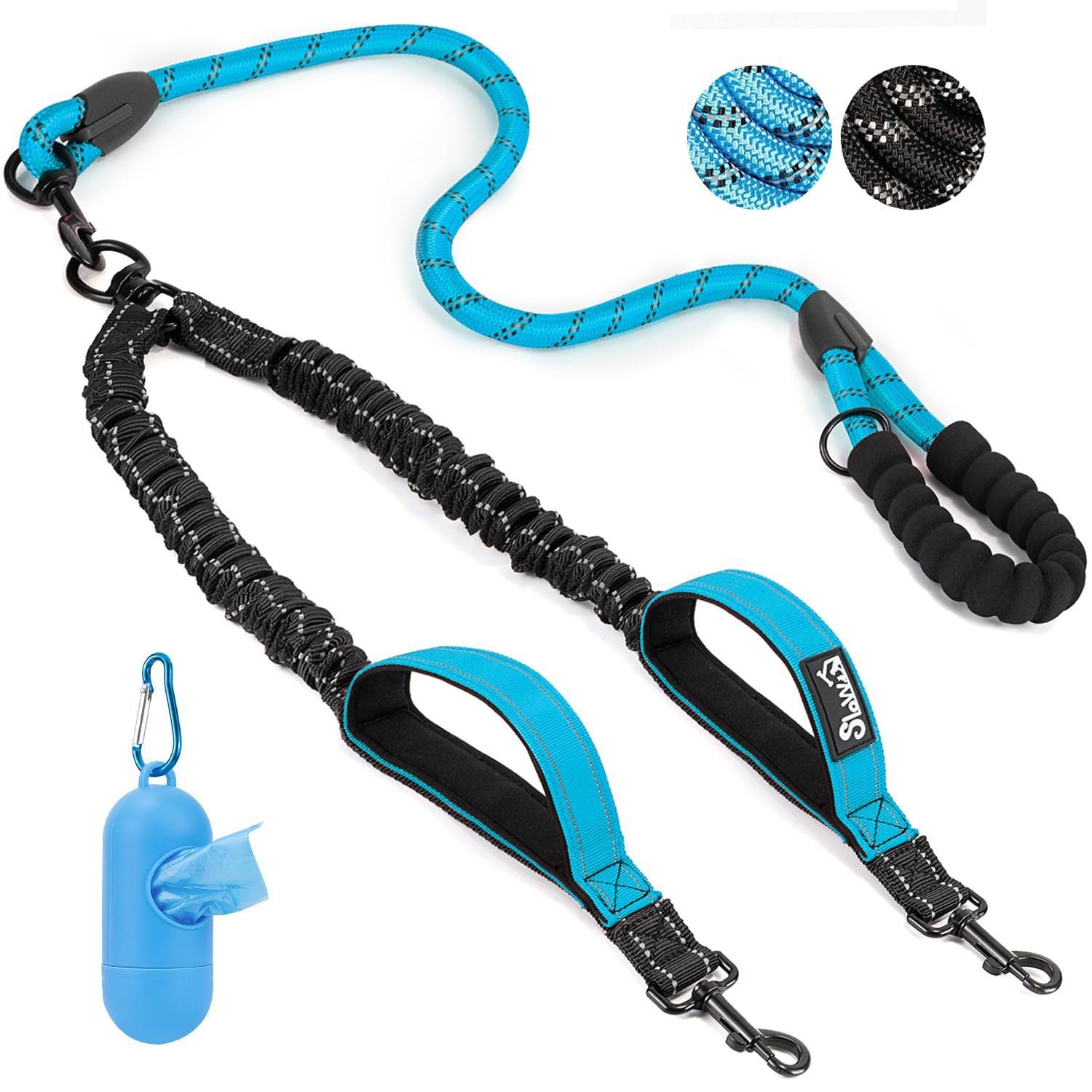 Double Dog Leash with Reflective Anti-Tangle Strap